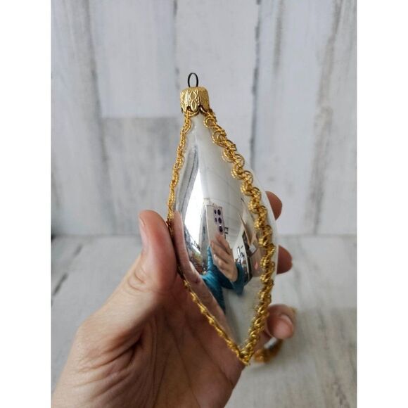 Vintage tinsel teardrop glass ornament Victorian set Xmas silver gold tree - Picture 6 of 9